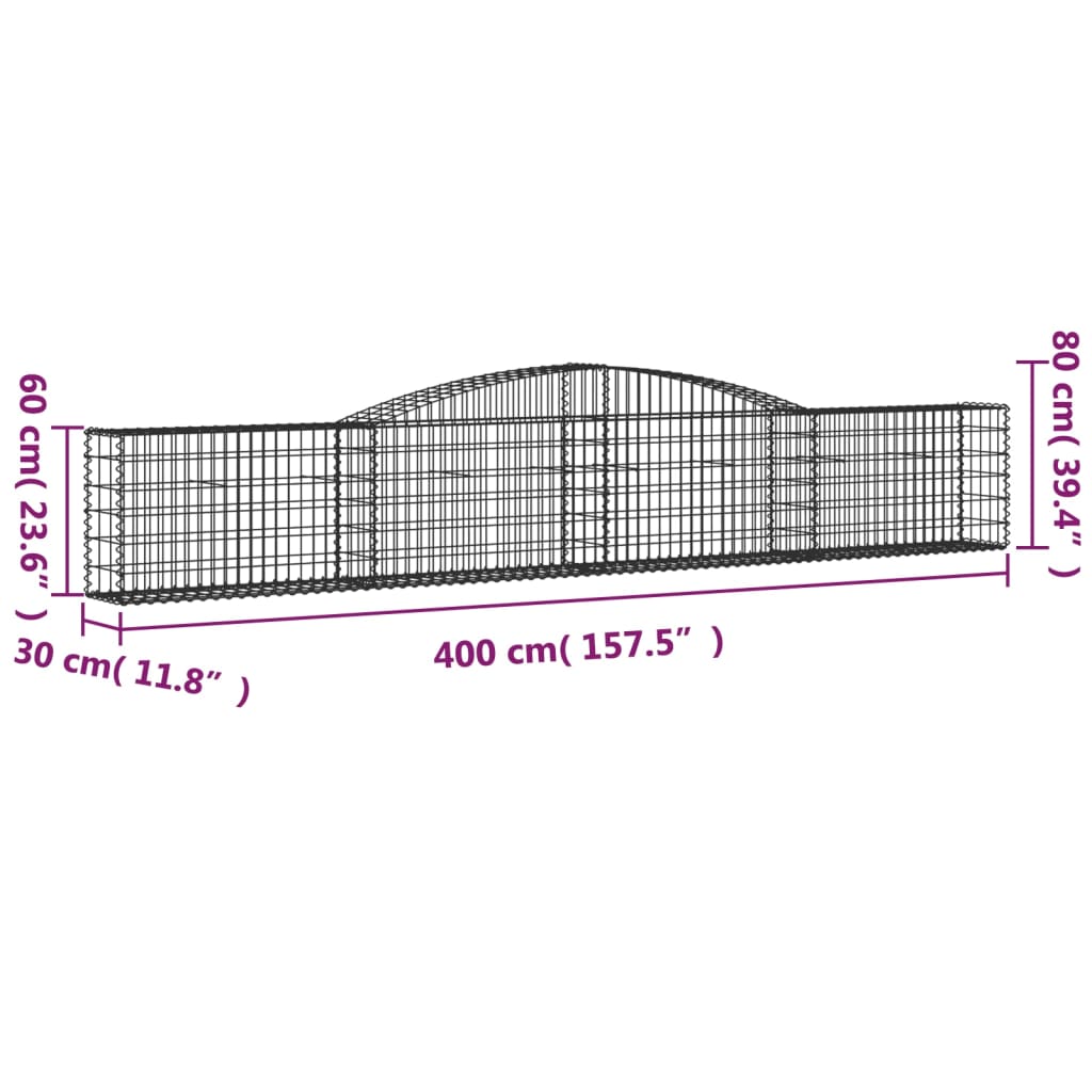 Paniers à gabions arqués 2 pcs 400x30x60/80 cm Fer galvanisé