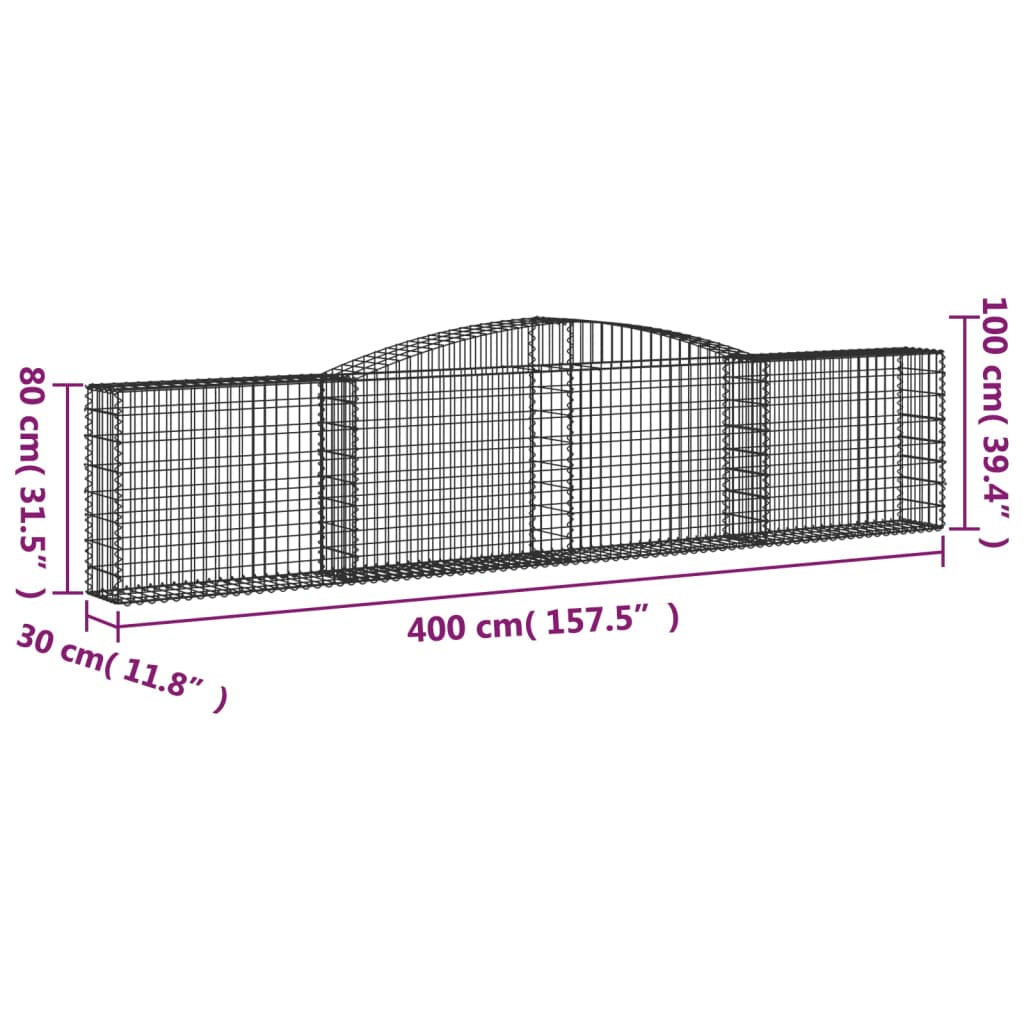 Paniers à gabions arqués 2 pcs 400x30x80/100 cm Fer galvanisé