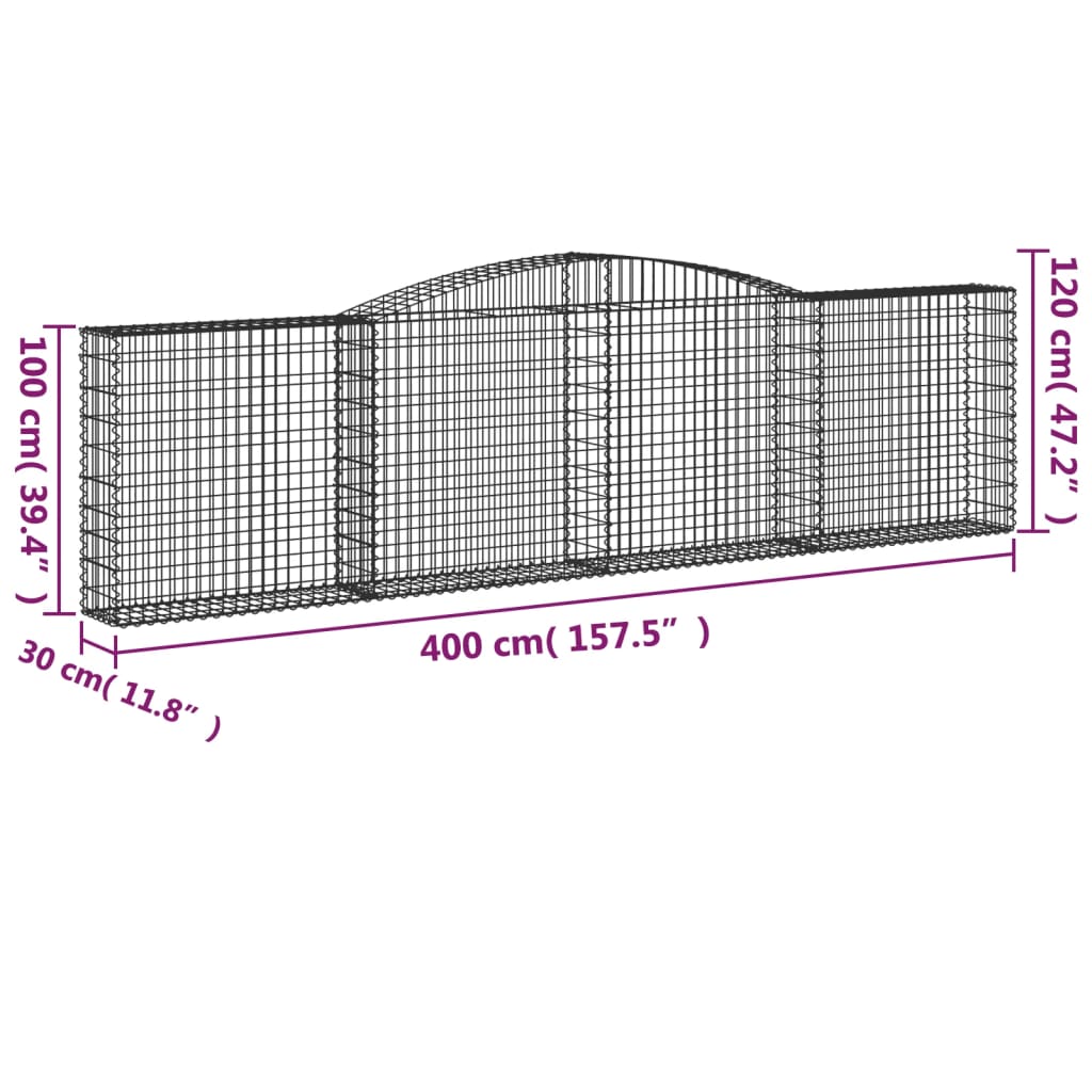 Paniers à gabions arqués 2 pcs 400x30x100/120 cm Fer galvanisé