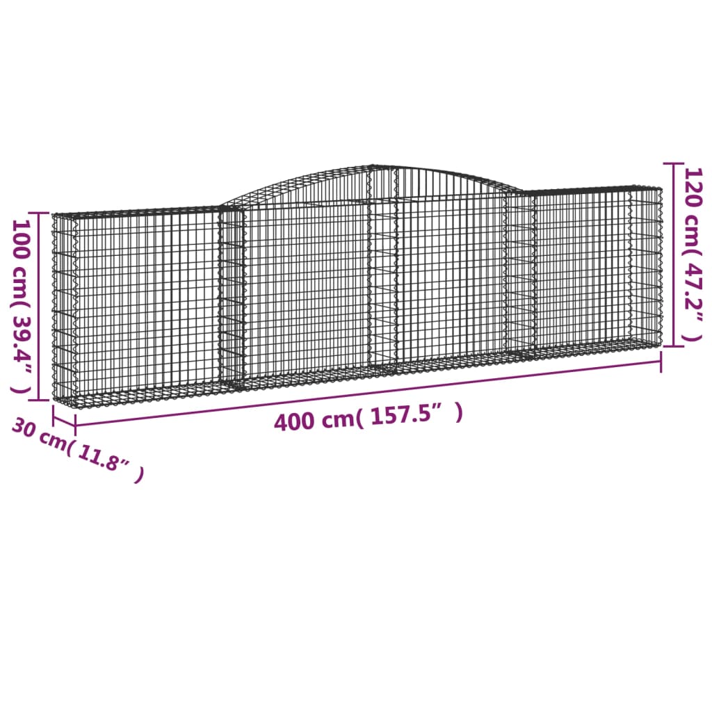 Paniers à gabions arqués 3 pcs 400x30x100/120 cm Fer galvanisé