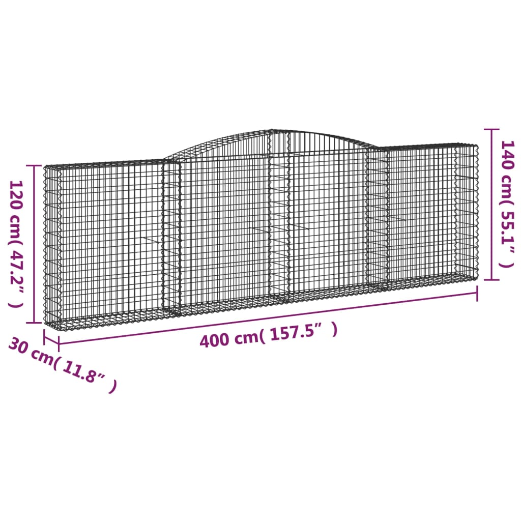 Paniers à gabions arqués 2 pcs 400x30x120/140 cm Fer galvanisé