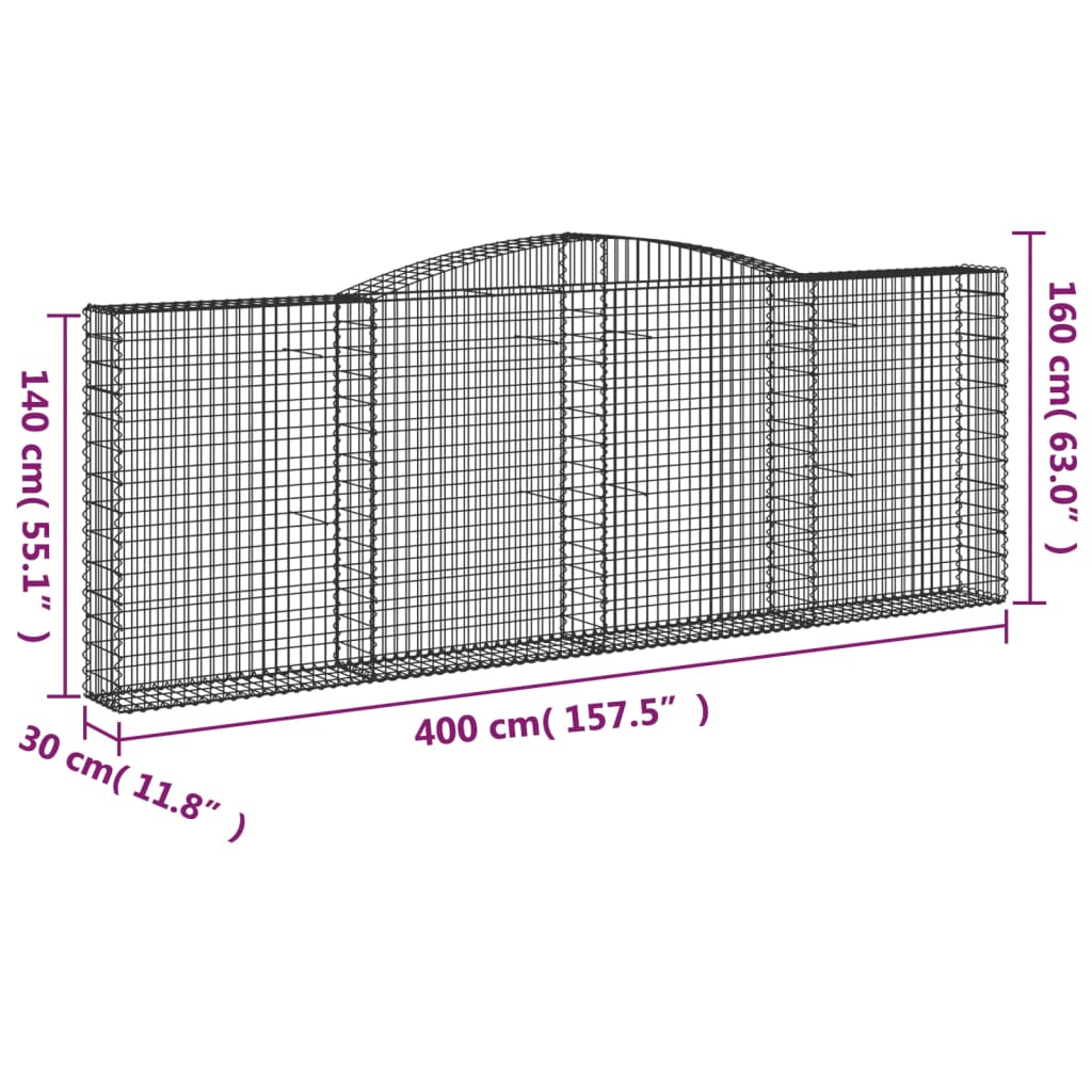 Paniers à gabions arqués 2 pcs 400x30x140/160 cm Fer galvanisé