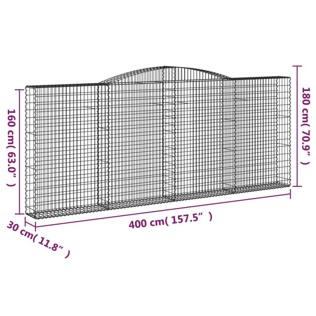 Paniers à gabions arqués 3 pcs 400x30x160/180 cm Fer galvanisé