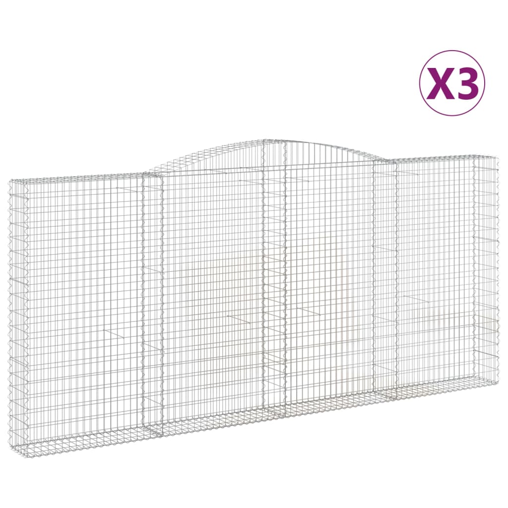 Paniers à gabions arqués 3 pcs 400x30x180/200 cm Fer galvanisé