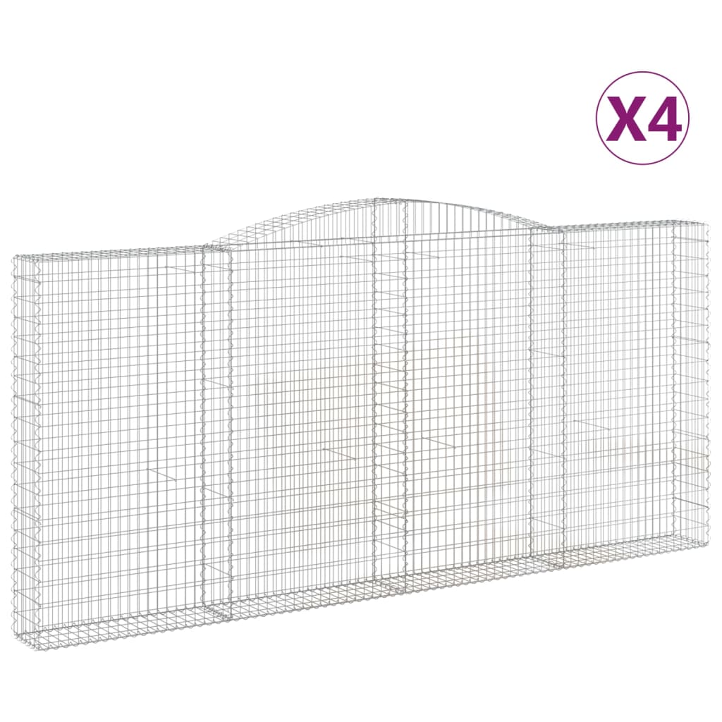 Paniers à gabions arqués 4 pcs 400x30x180/200 cm Fer galvanisé