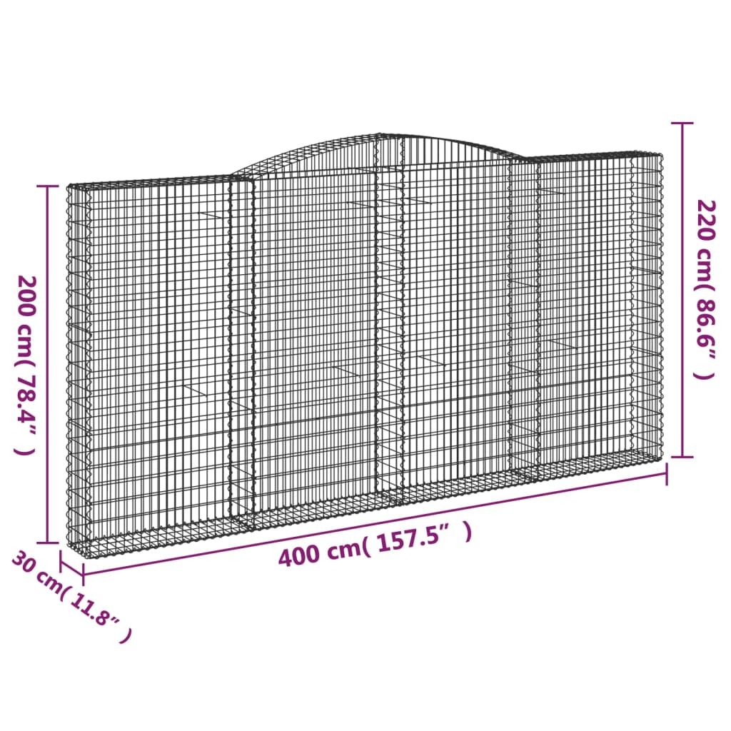 Paniers à gabions arqués 2 pcs 400x30x200/220 cm Fer galvanisé