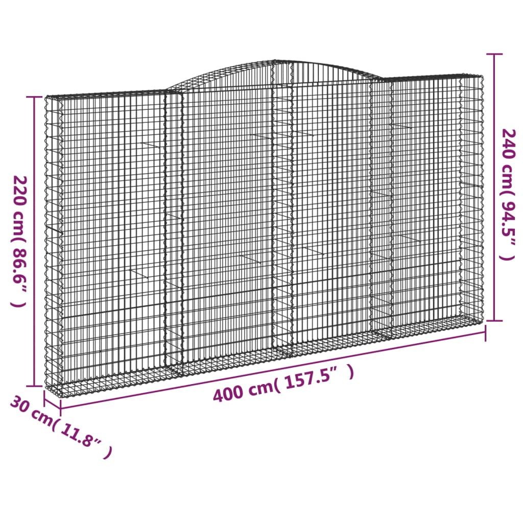 Paniers à gabions arqués 3 pcs 400x30x220/240 cm Fer galvanisé