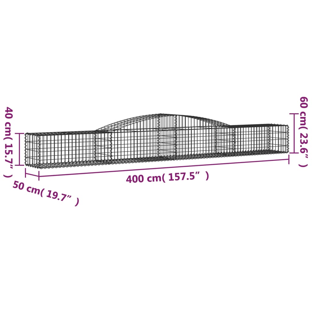 Paniers à gabions arqués 2 pcs 400x50x40/60 cm Fer galvanisé