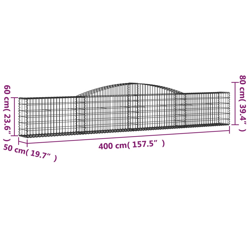 Paniers à gabions arqués 3 pcs 400x50x60/80 cm Fer galvanisé