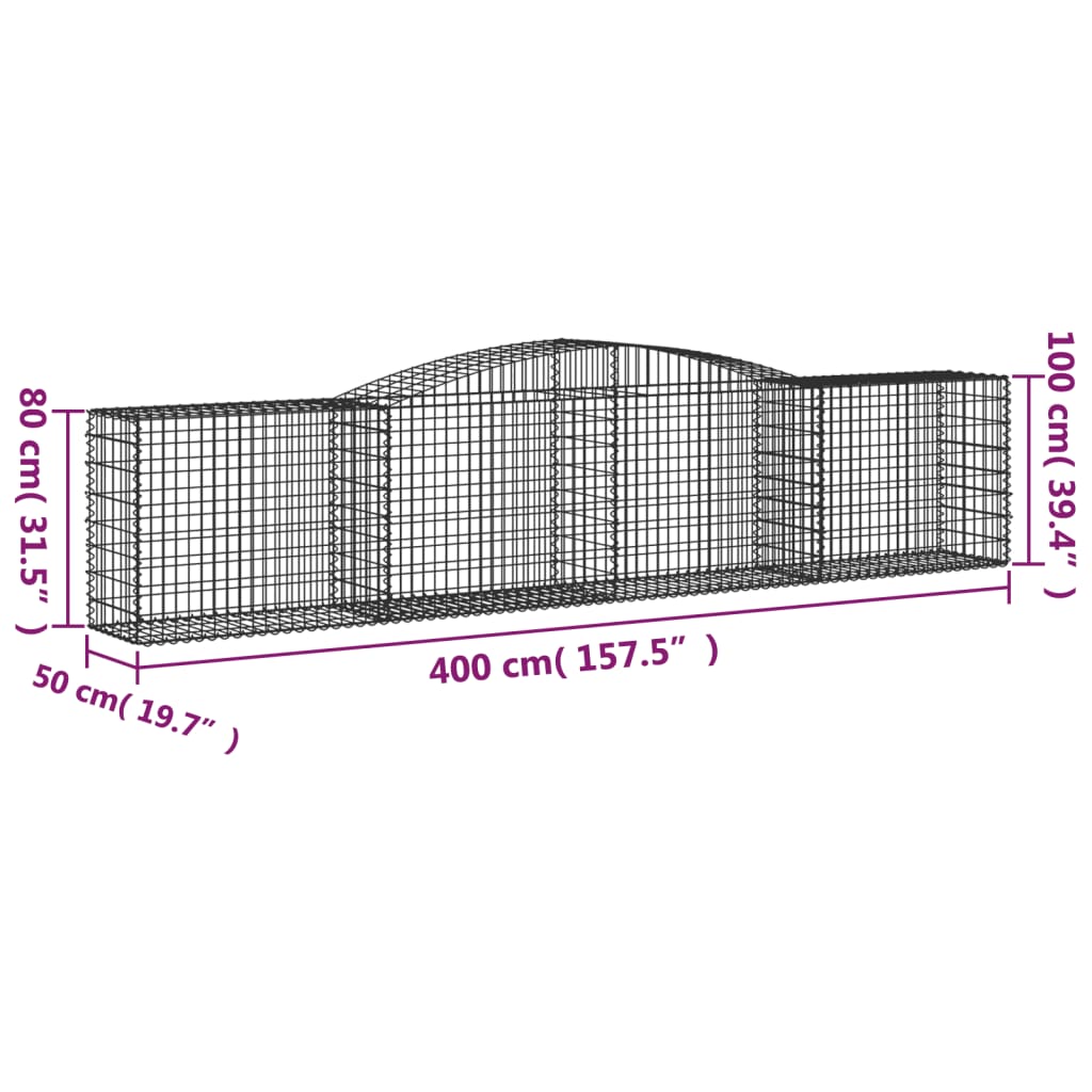 Paniers à gabions arqués 2 pcs 400x50x80/100 cm Fer galvanisé