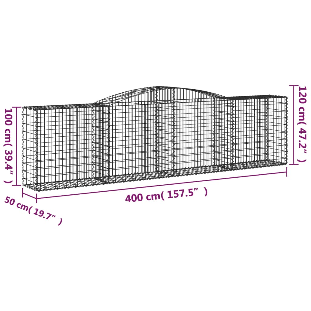 Paniers à gabions arqués 2 pcs 400x50x100/120 cm Fer galvanisé