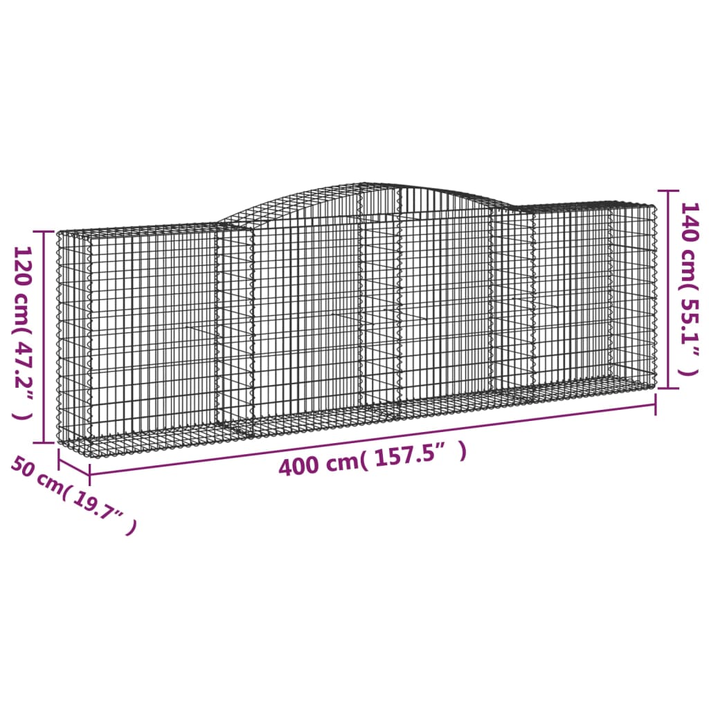 Paniers à gabions arqués 3 pcs 400x50x120/140 cm Fer galvanisé