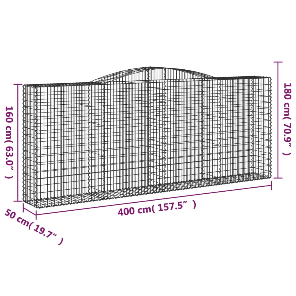 Paniers à gabions arqués 3 pcs 400x50x160/180 cm fer galvanisé