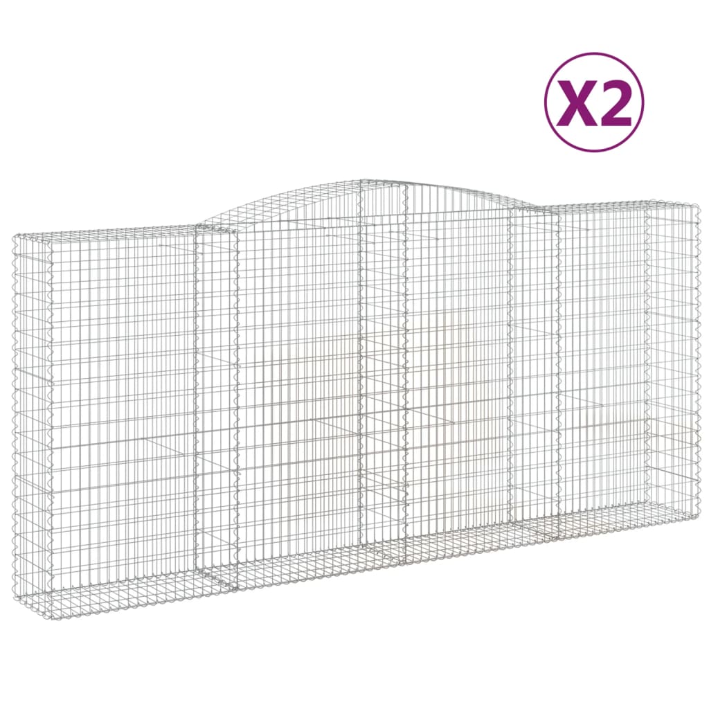 Paniers à gabions arqués 2 pcs 400x50x180/200 cm Fer galvanisé