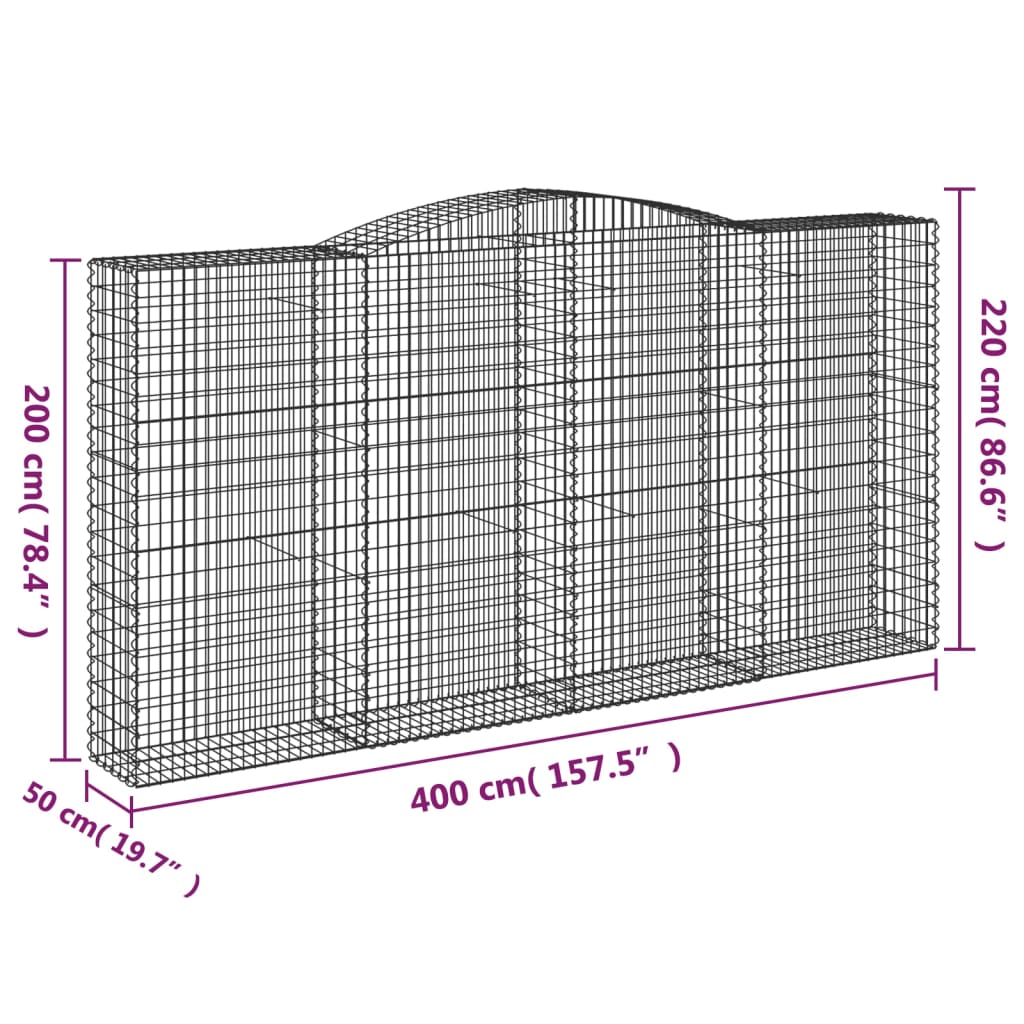 Paniers à gabions arqués 2 pcs 400x50x200/220 cm Fer galvanisé