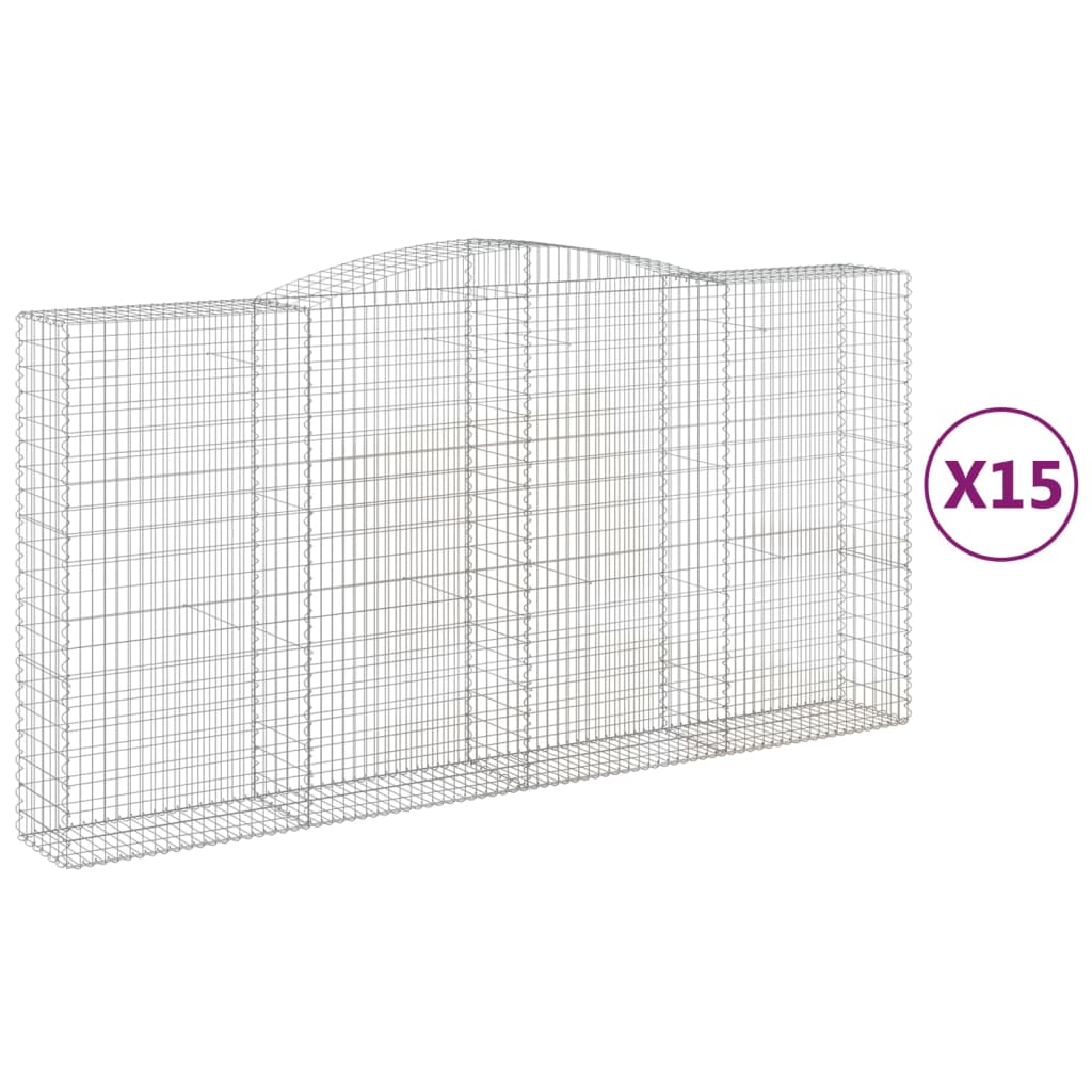 Paniers à gabions arqués 15 pcs 400x50x200/220 cm Fer galvanisé