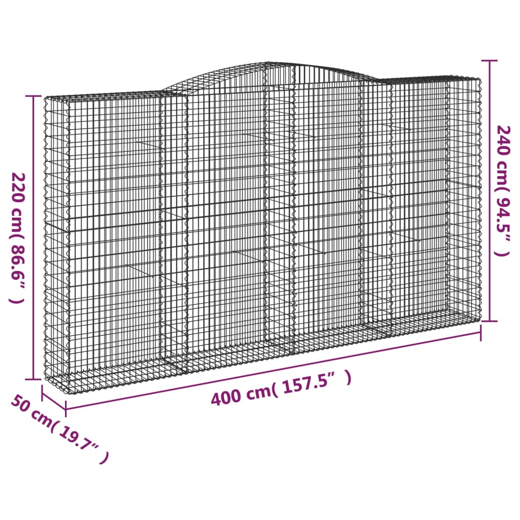 Paniers à gabions arqués 5 pcs 400x50x220/240 cm Fer galvanisé