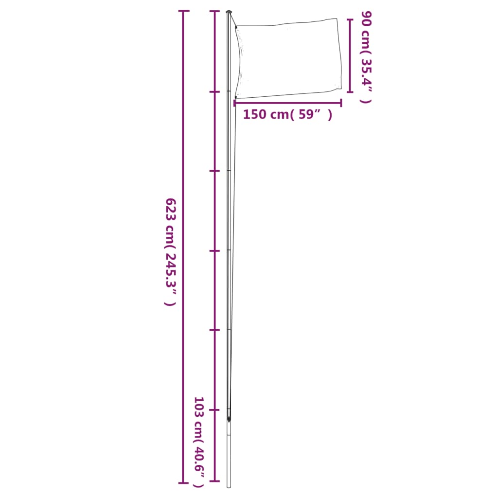 Belgium flag and pole 6.23 m Aluminum