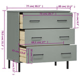 Buffet avec 3 tiroirs Gris 77x40x79,5 cm Bois massif OSLO