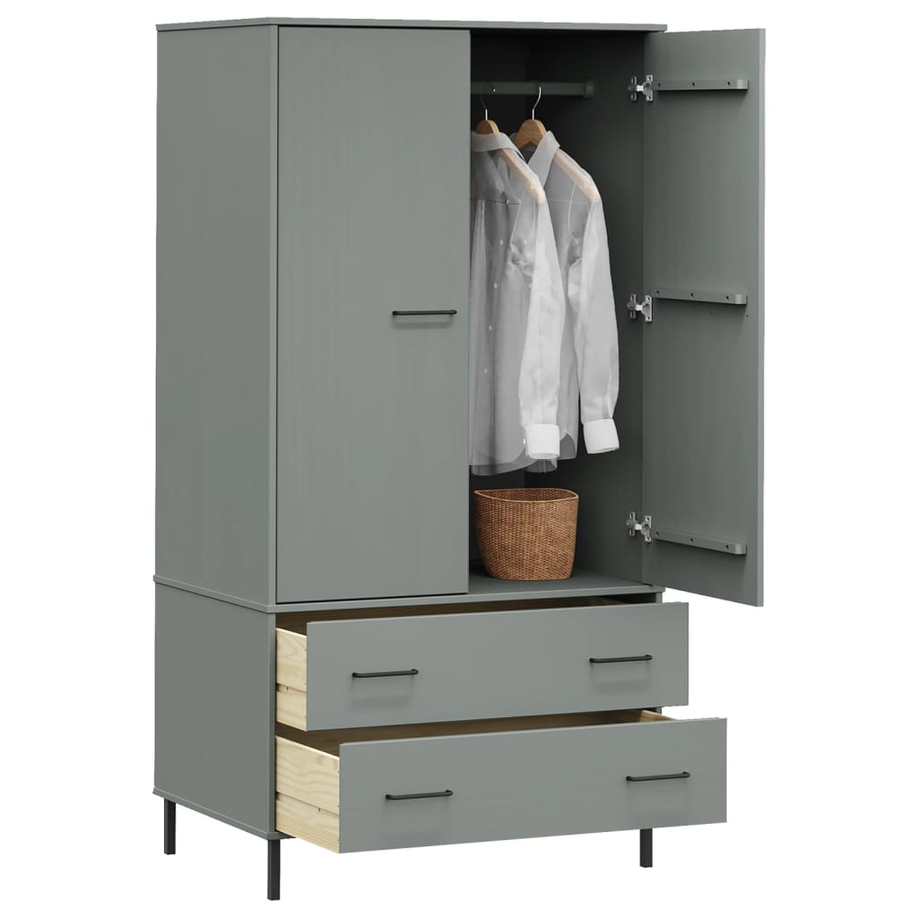 Garde-robe avec pieds en métal Gris 90x55x172,5 cm Bois OSLO