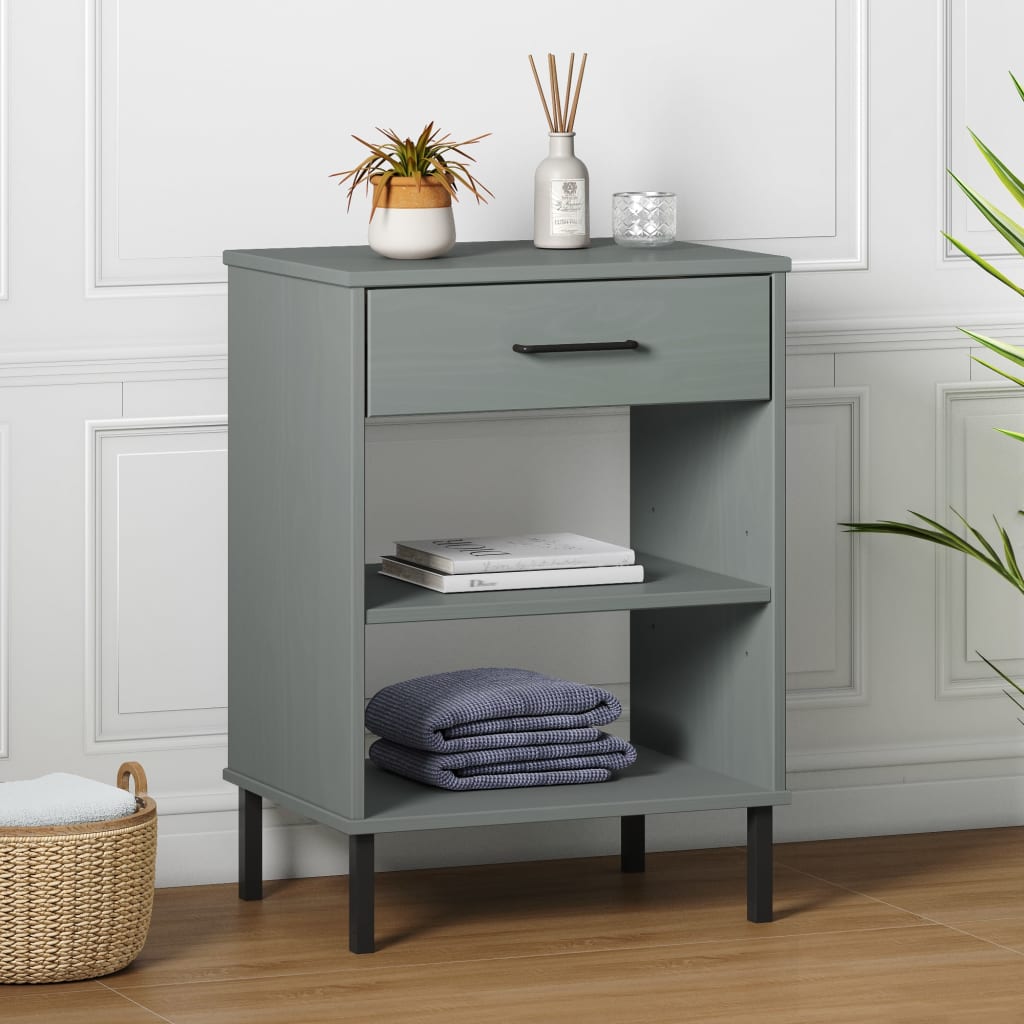 Armoire console avec pieds en métal Gris Bois pin massif OSLO