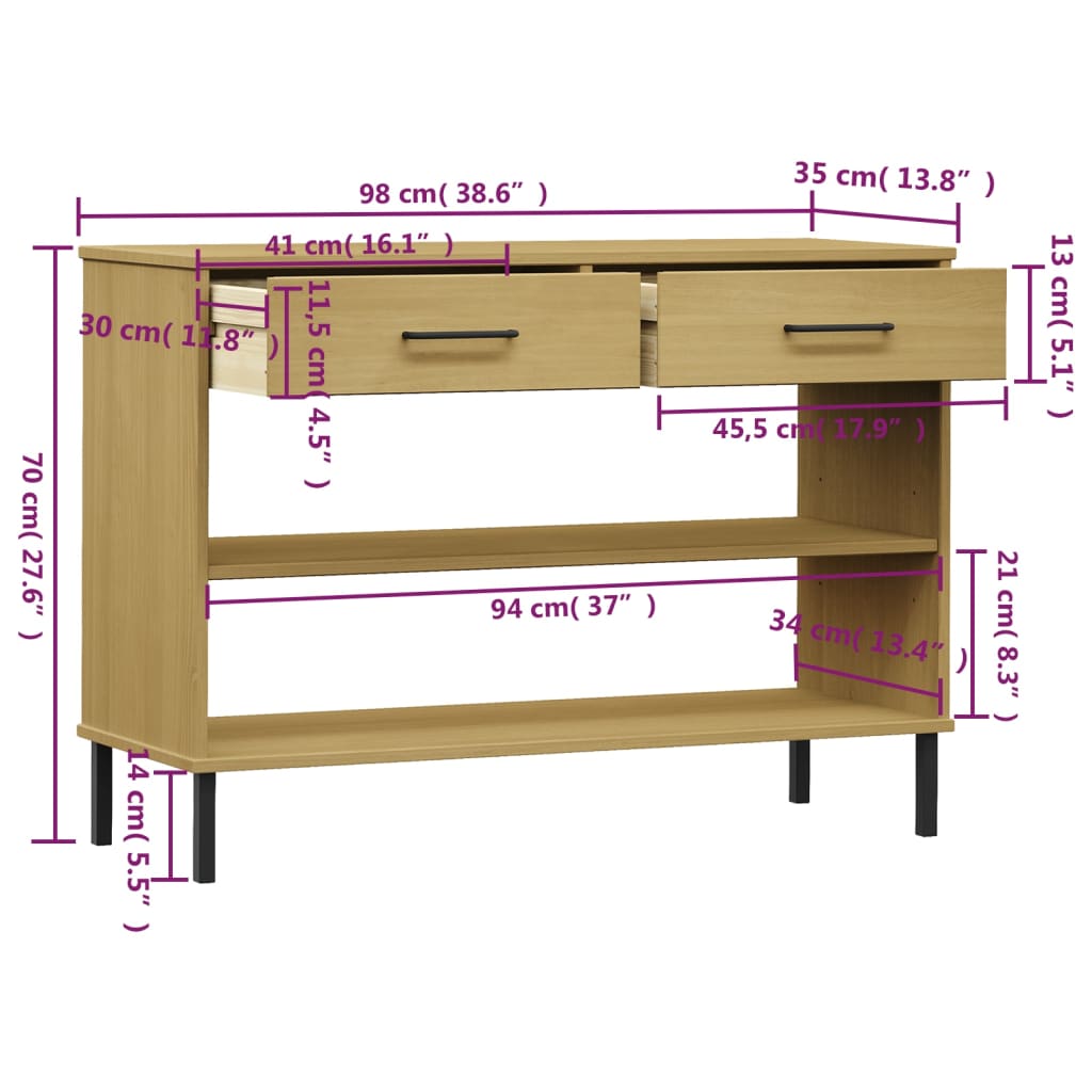 Konsolenschrank mit Metallbeinen Braun Massives Kiefernholz OSLO