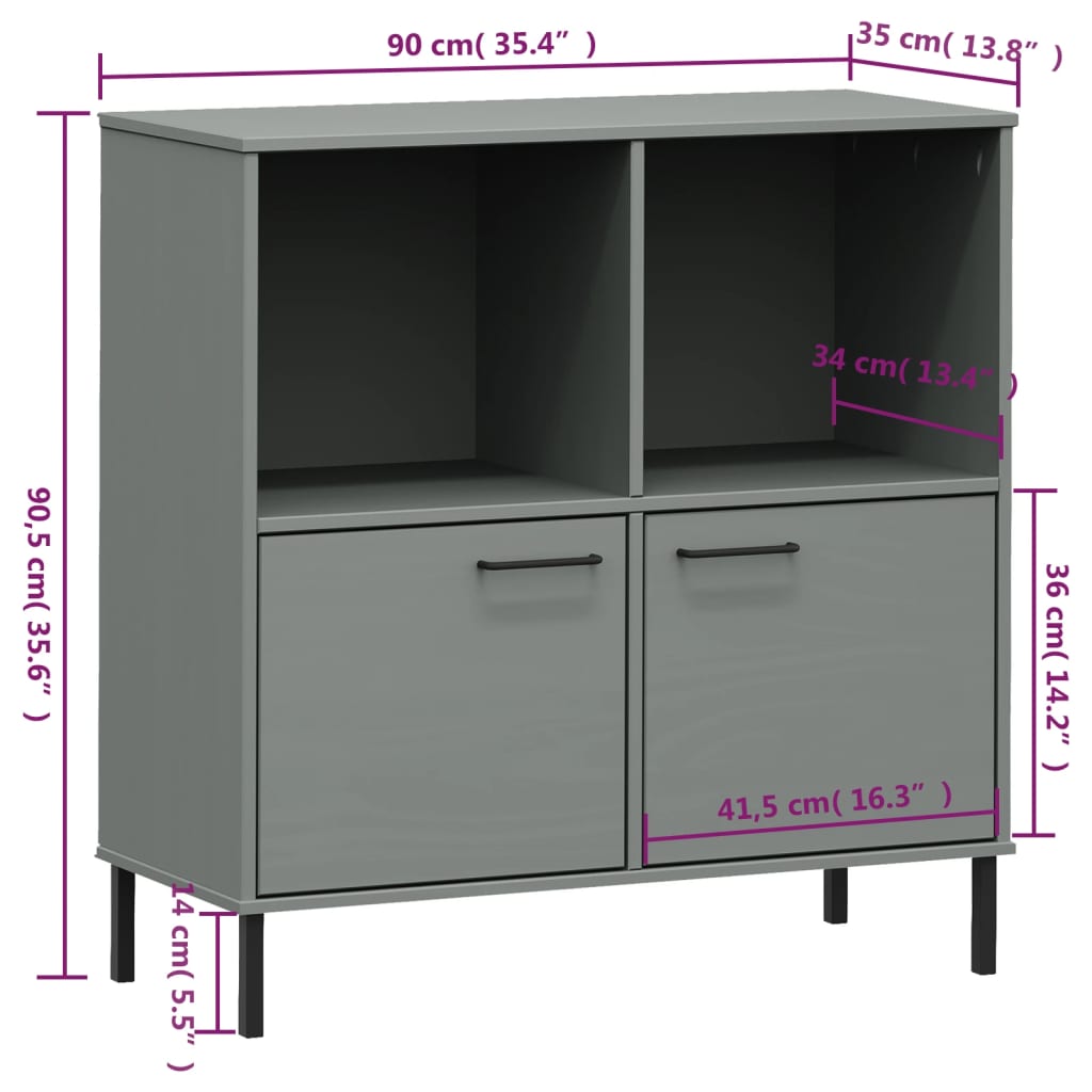 Bibliothèque avec pieds en métal Gris 90x35x90,5 cm Bois OSLO