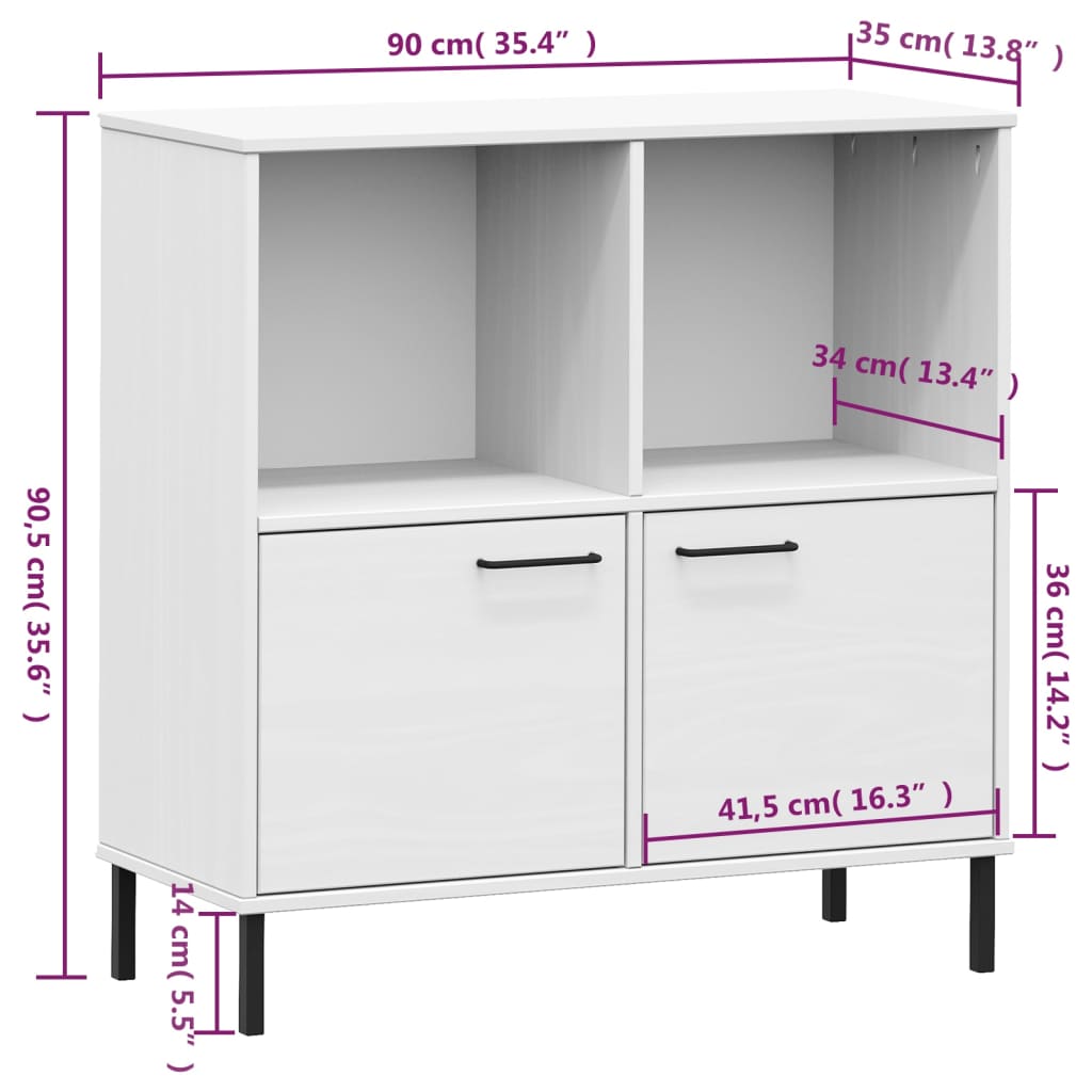 Bibliothèque avec pieds en métal Blanc 90x35x90,5 cm Bois OSLO