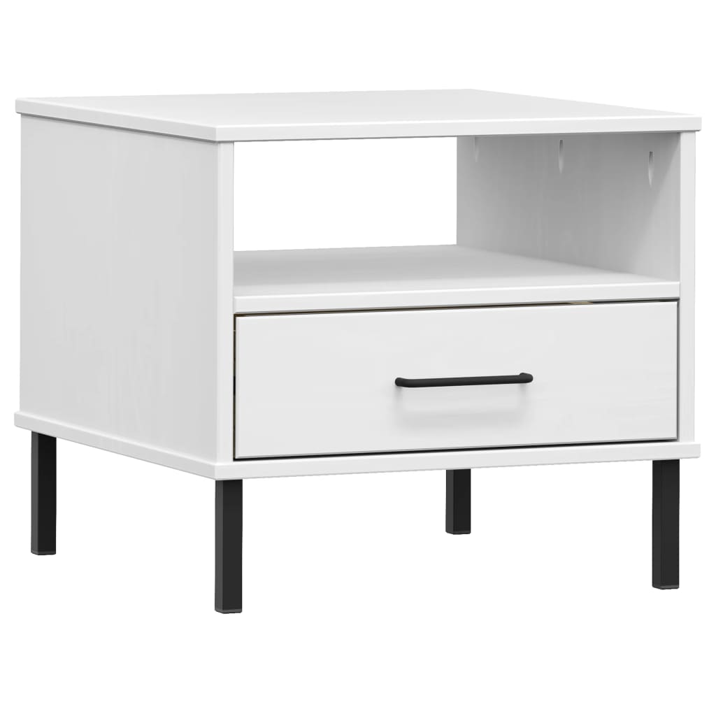 Table de chevet avec pieds en métal Blanc Bois pin massif OSLO