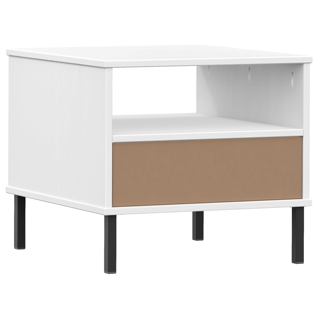 Table de chevet avec pieds en métal Blanc Bois pin massif OSLO