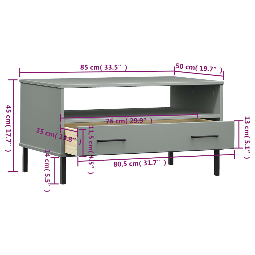 Couchtisch mit Metallbeinen Grau 85x50x45 cm Holz OSLO