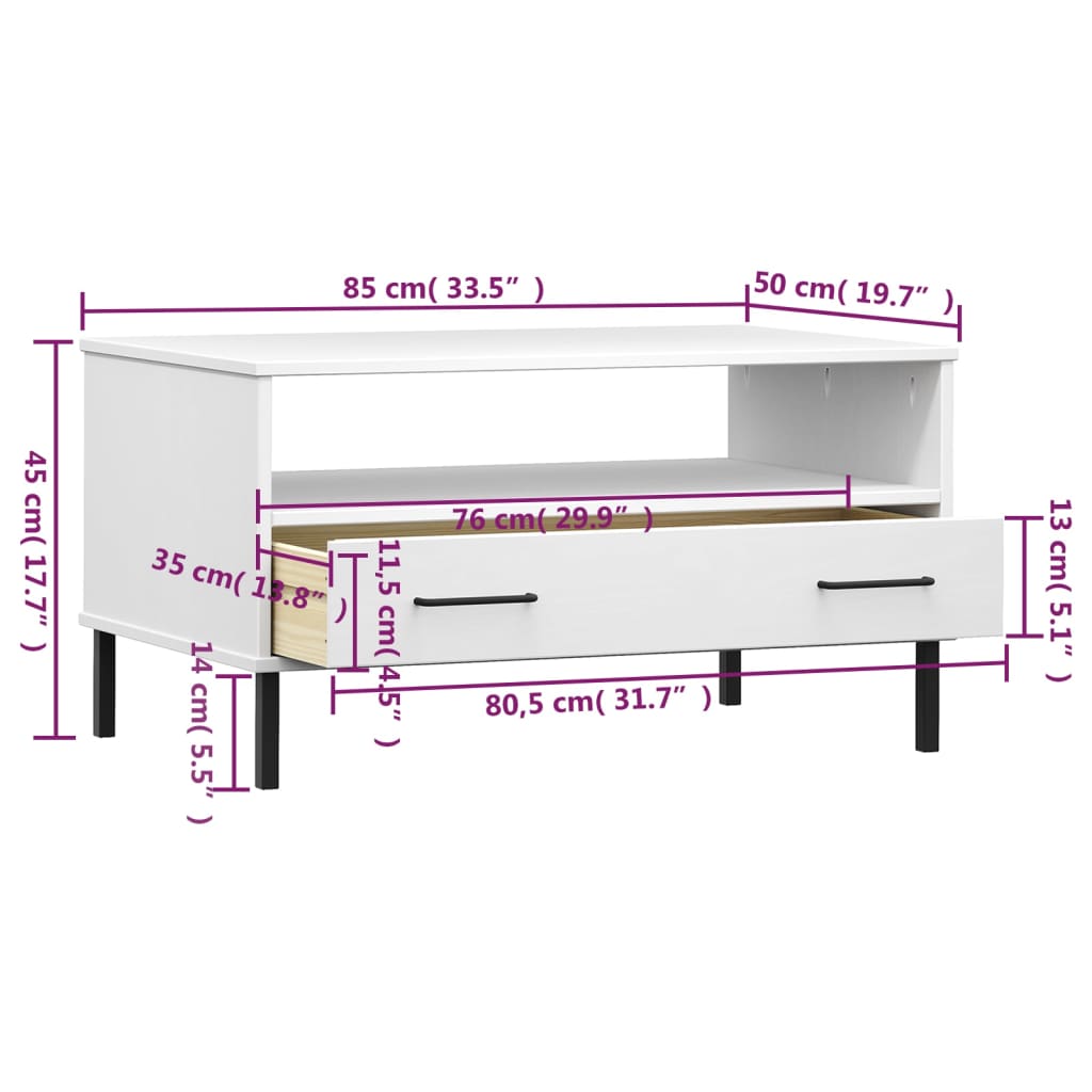 Coffee table with metal legs White 85x50x45 cm Wood OSLO