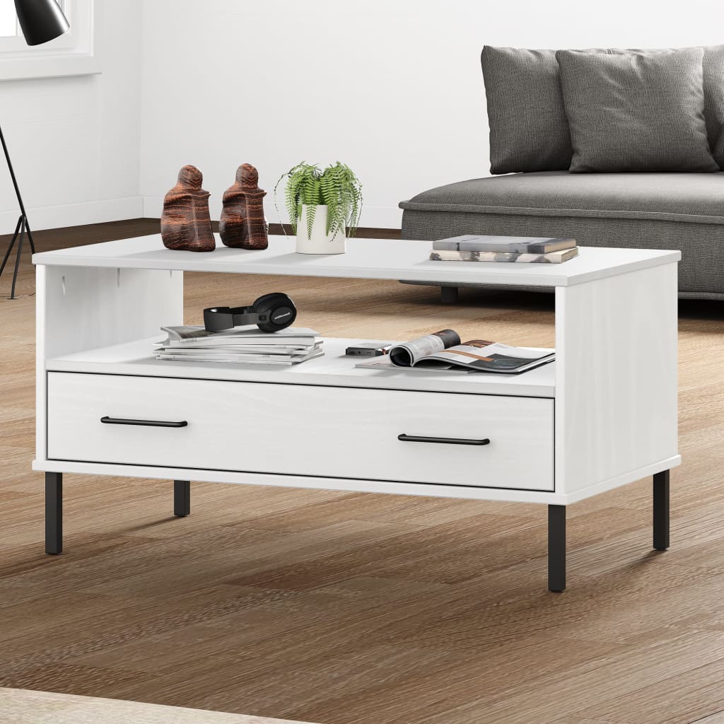 Coffee table with metal legs White 85x50x45 cm Wood OSLO