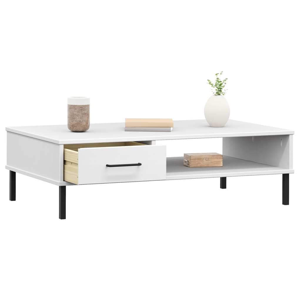 Table basse avec pieds en métal Blanc Bois pin massif OSLO