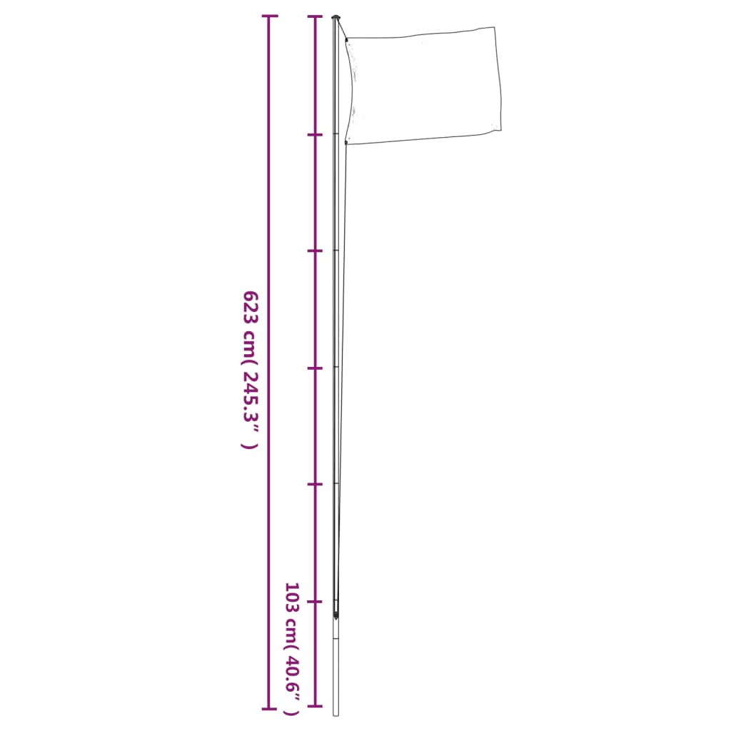 Silver Sectional Flagpole 6.23m Aluminum