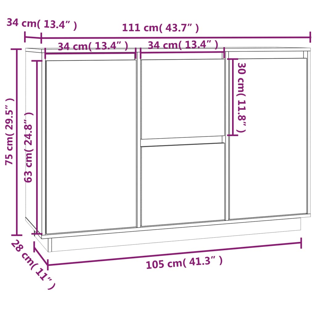 Buffet 111x34x75 cm Bois massif de pin