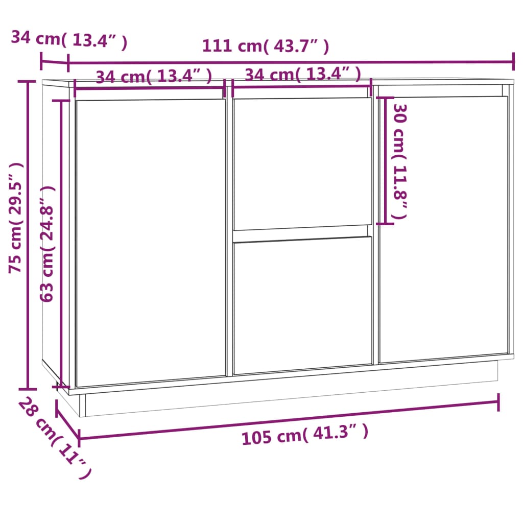 Grey Sideboard 111x34x75 cm Solid pine wood