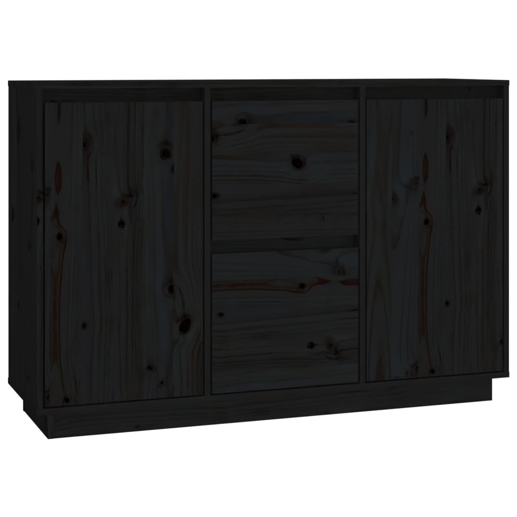 Buffet Noir 111x34x75 cm Bois massif de pin