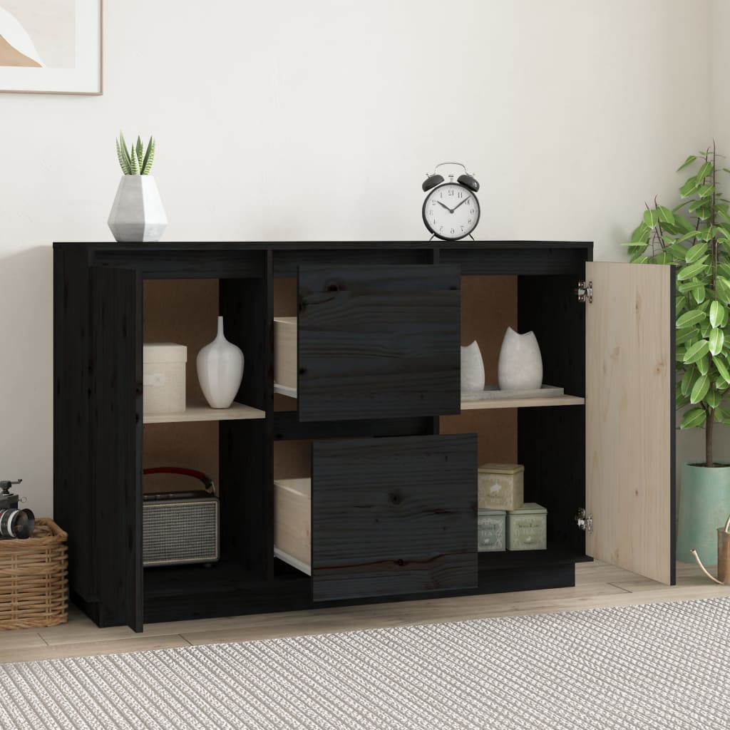 Buffet Noir 111x34x75 cm Bois massif de pin