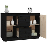 Buffet Noir 111x34x75 cm Bois massif de pin