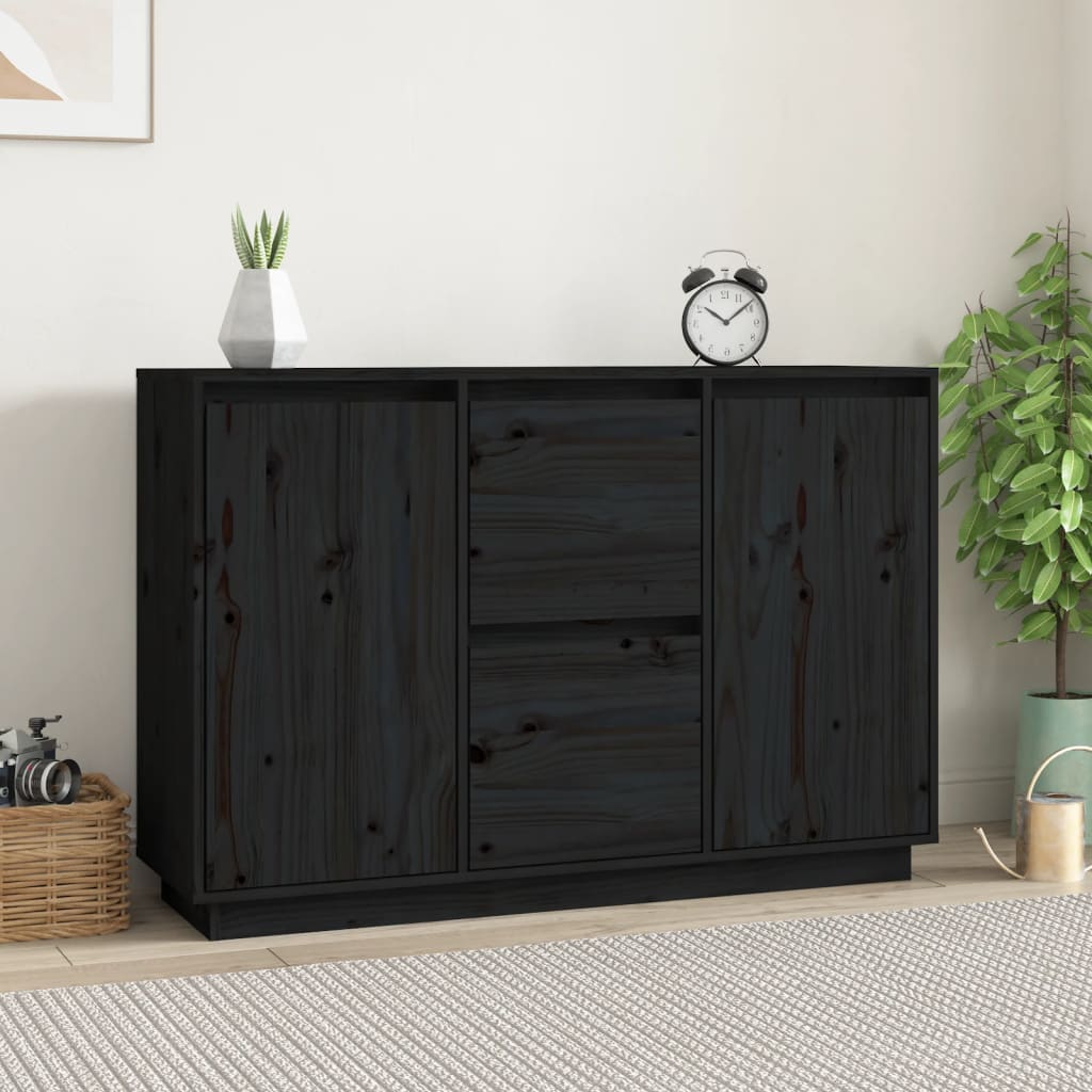 Buffet Noir 111x34x75 cm Bois massif de pin