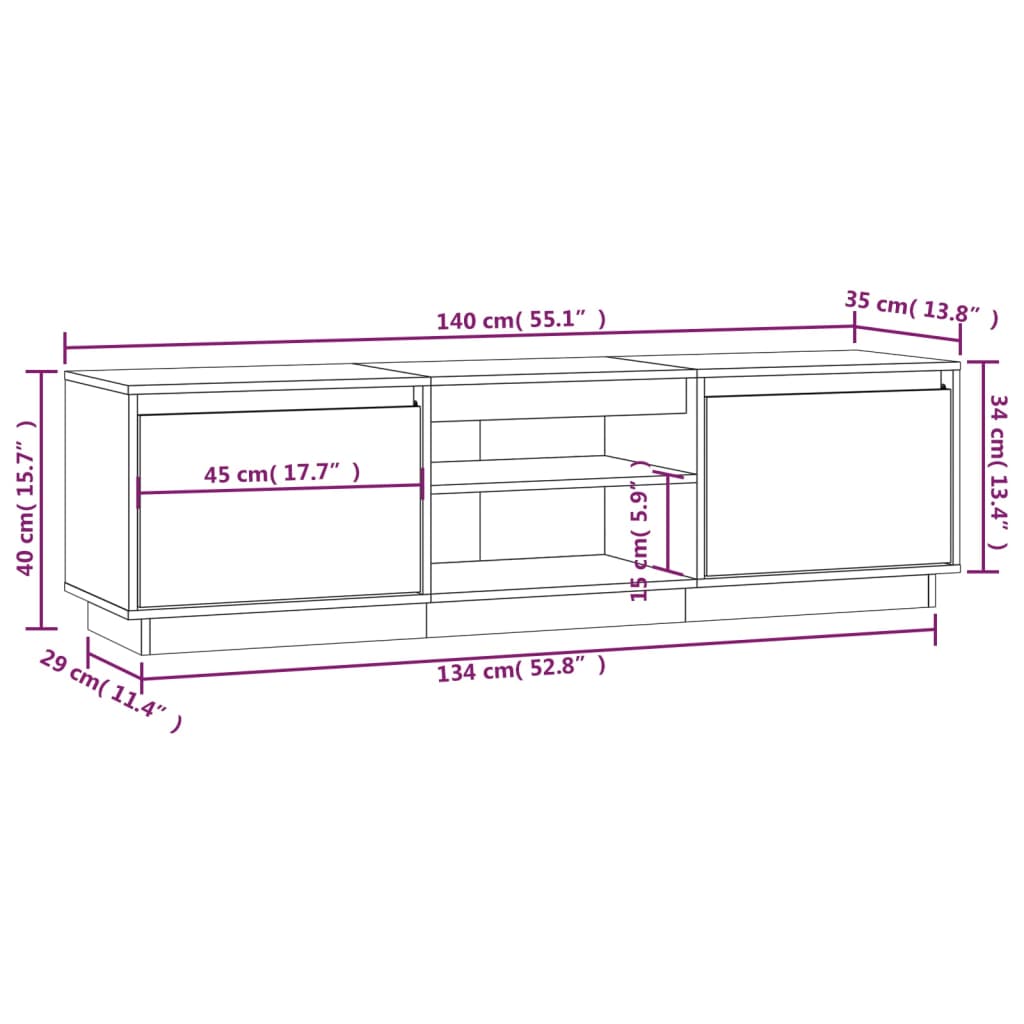 Meuble TV 140x35x40 cm Bois de pin massif