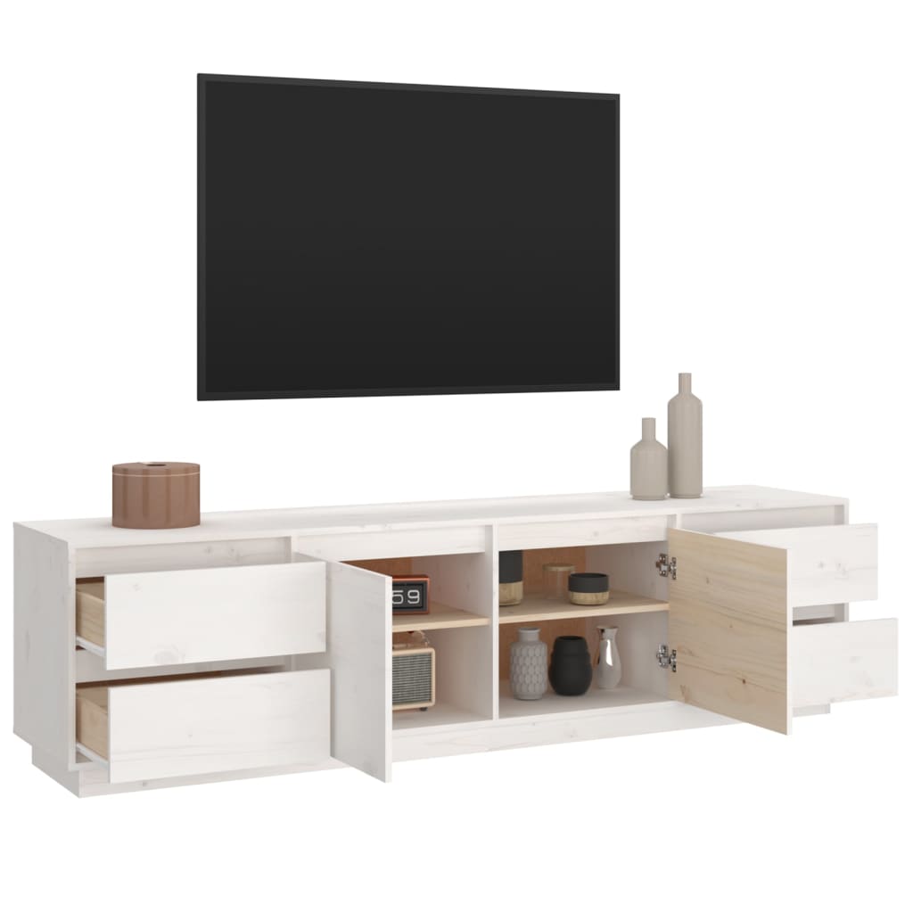 Meuble TV Blanc 176x37x47,5 cm Bois de pin massif