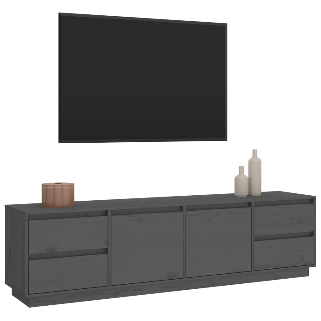 Grey TV cabinet 176x37x47.5 cm Solid pine wood