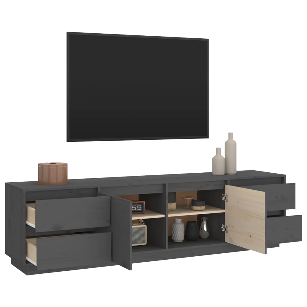 Grey TV cabinet 176x37x47.5 cm Solid pine wood