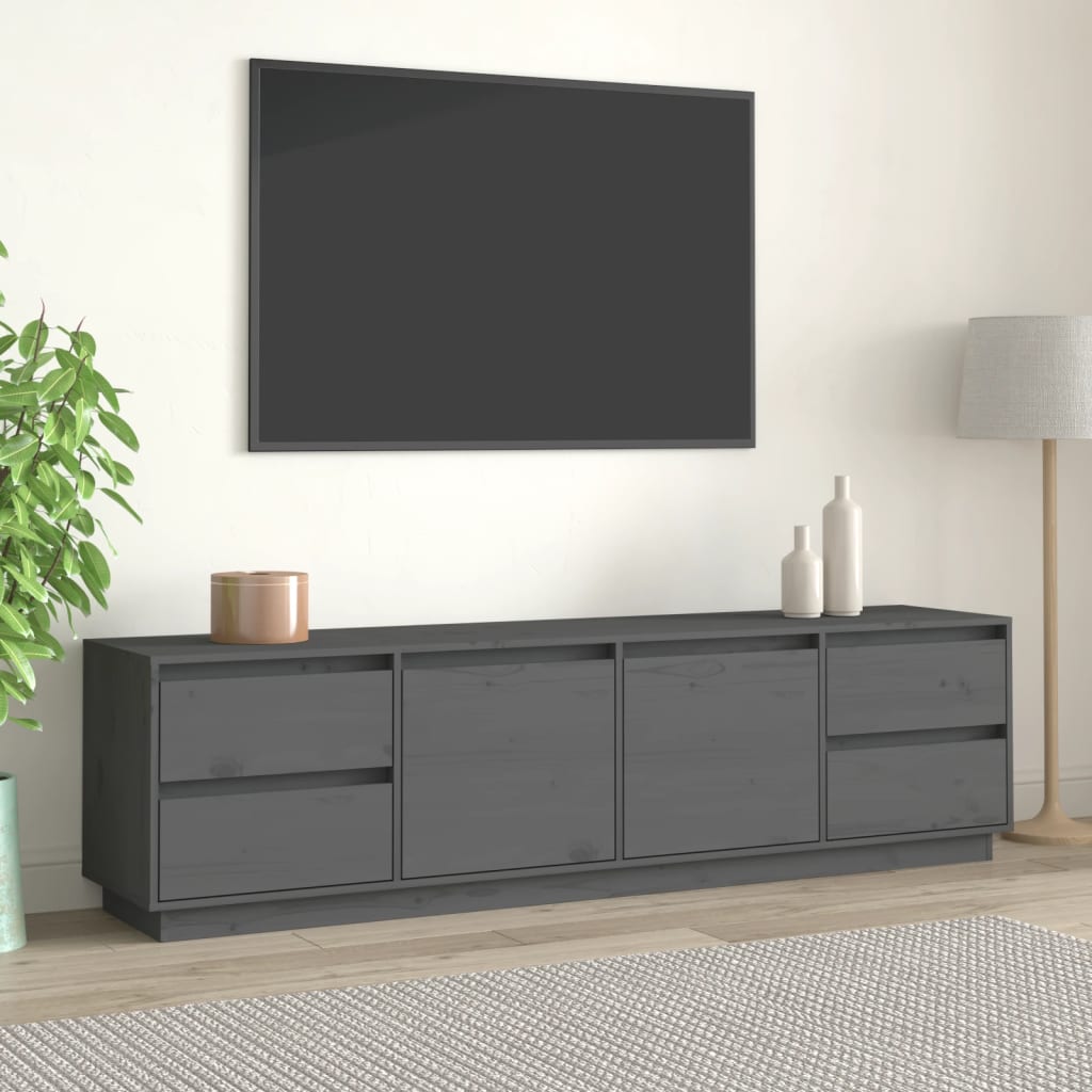 Grey TV cabinet 176x37x47.5 cm Solid pine wood