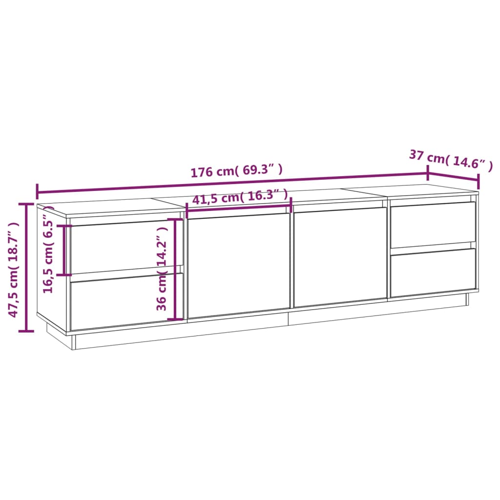 Meuble TV Marron miel 176x37x47,5 cm Bois de pin massif