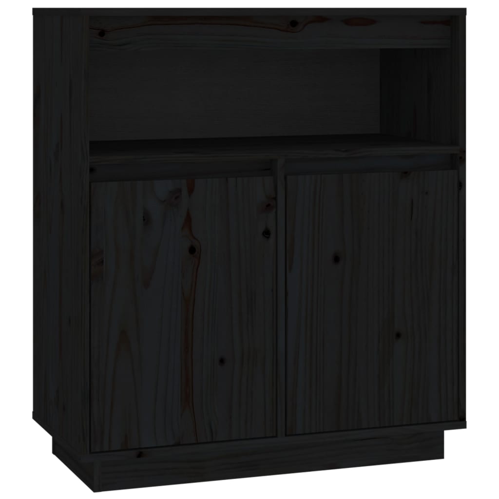 Buffet Noir 70x34x80 cm Bois massif de pin