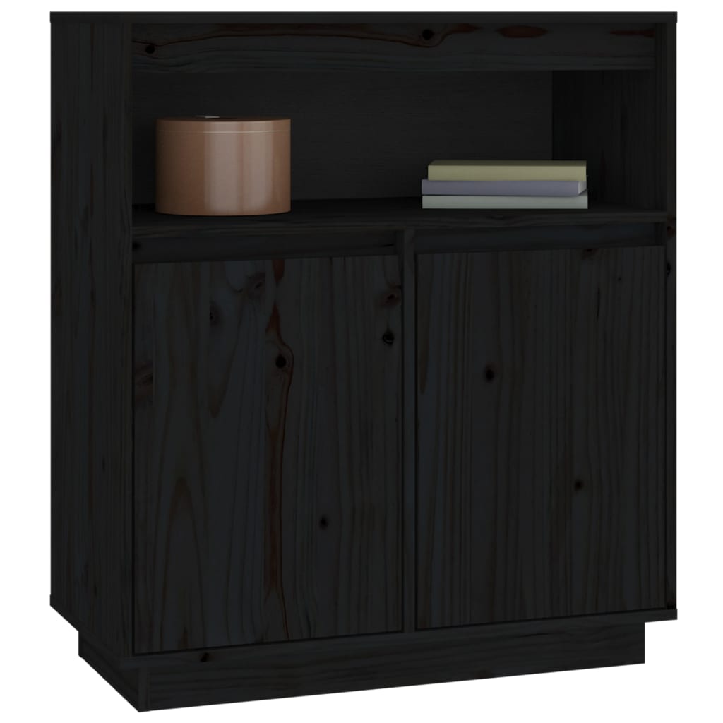 Buffet Noir 70x34x80 cm Bois massif de pin