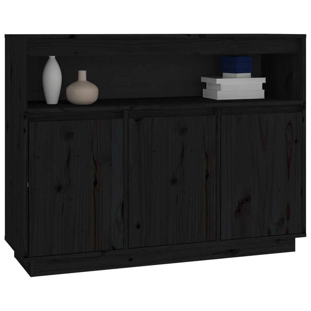 Buffet Noir 104,5x34x80 cm Bois massif de pin